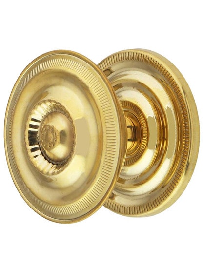 Extra Large Federal-Style Knob and Back Plate - 2 inch Diameter in Un-Lacquered Brass.